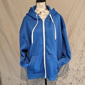 Blue Full‑Zip Hooded Sweatshirt with Drawstring